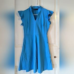 Small, blue ruffled sleeve A-line NY& Company dress with pockets